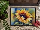 Sunflowers in Watercolor Doormat Front Door Mat Indoor Outdoor Rugs for Entryway, Non Slip Washable Low Pile, 24H X 36W