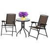 Garden Furniture Outdoor Patio Bistro 3 Pieces Set of Round Table and Folding Chairs