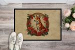 Basenji Christmas Flowers Doormat Front Door Mat Indoor Outdoor Rugs for Entryway, Non Slip Washable Low Pile, 24H X 36W