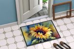 Sunflowers in Watercolor Doormat Front Door Mat Indoor Outdoor Rugs for Entryway, Non Slip Washable Low Pile, 24H X 36W