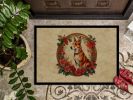 Basenji Christmas Flowers Doormat Front Door Mat Indoor Outdoor Rugs for Entryway, Non Slip Washable Low Pile, 24H X 36W