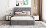 Full Size Storage Bed Velvet Upholstered Platform Bed with a Big Drawer