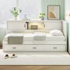 L-Shaped Bed Frame with Drawer and and Bookcase,Corner Bed Wooden Captain Bed with Led Downlight and USB Port for Small Room,Bedroom, Guest Room