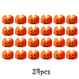 12/24pcs Halloween Pumpkin Candle Light Pumpkin Lantern Lamp Ornaments Ghost Festival Props Halloween Party Supplies Home Decor (Ships From: China, Color: 24pcs Type A)