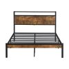 Queen Size Metal Platform Bed Frame with Wooden Headboard and Footboard with USB LINER, No Box Spring Needed, Large Under Bed Storage, Easy Assemble