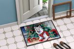 Japanese Spitz Cozy Christmas Doormat Front Door Mat Indoor Outdoor Rugs for Entryway, Non Slip Washable Low Pile, 24H X 36W