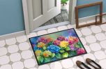 Hydrangeas in Watercolor Doormat Front Door Mat Indoor Outdoor Rugs for Entryway, Non Slip Washable Low Pile, 24H X 36W