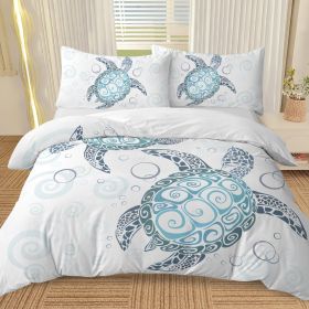 Three Piece Self-produced Bedding Set ,duvet Cover, Pillowcase Back White, Ten Grid Turtle, American Small Size (Option: Twin)